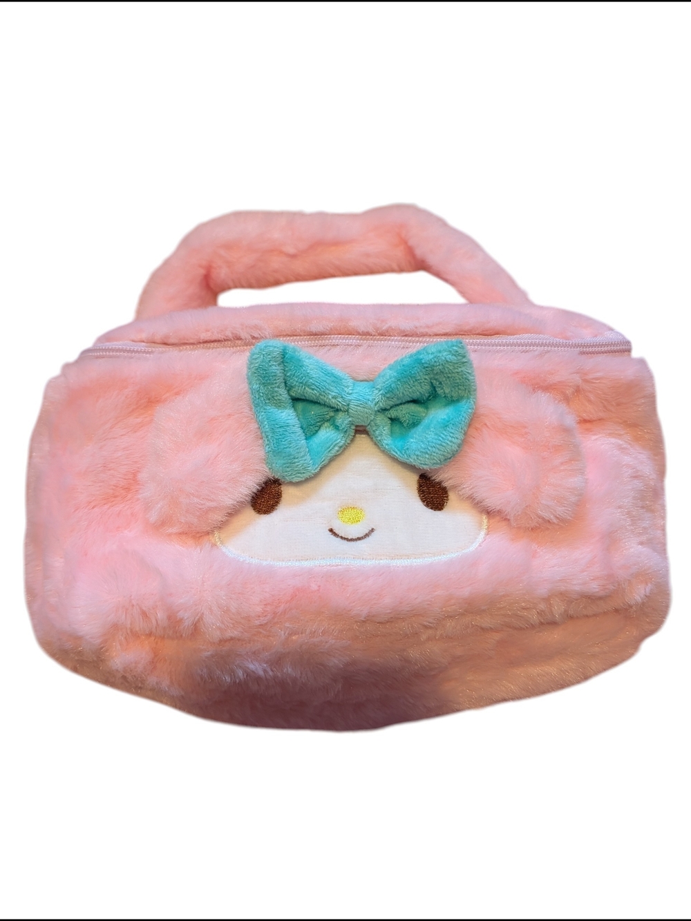 Plush Pink Kids Carry Bag with Teal Bow